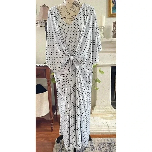 DEX Plus Midi 3XL Lauren‎ Dress Baby Blue Polka Dot Tie Front Jersey Lined NWT - Picture 5 of 9